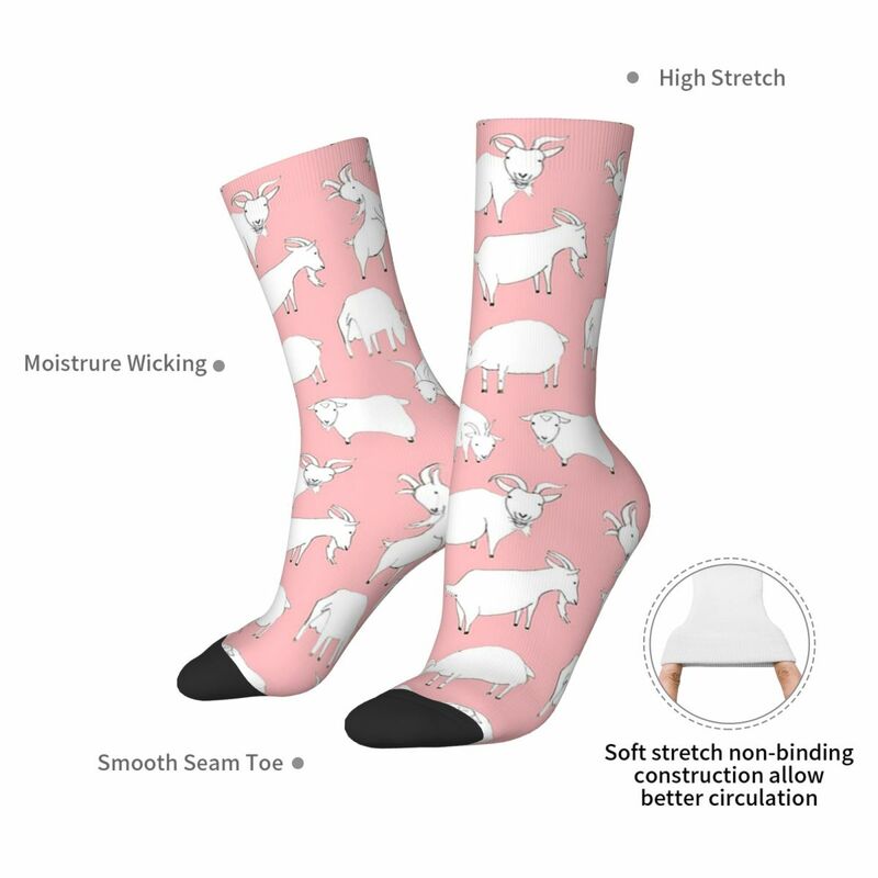 Goats Playing Pink Socks Harajuku High Quality Stockings All Season Long Socks Accessories for Man's Woman's Gifts