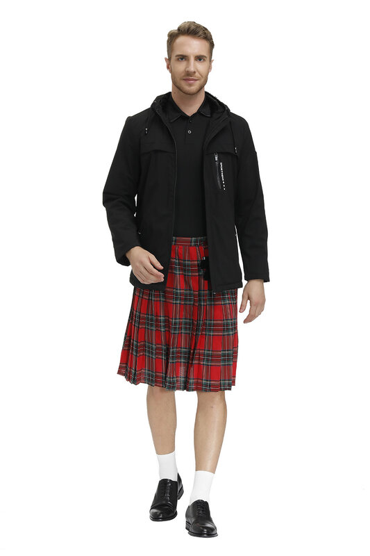 Men's Plaid Pleated Skirt Scottish Holiday Kilt Costume Traditional Costume Stage Performance Skirt Red Blue Green Brown