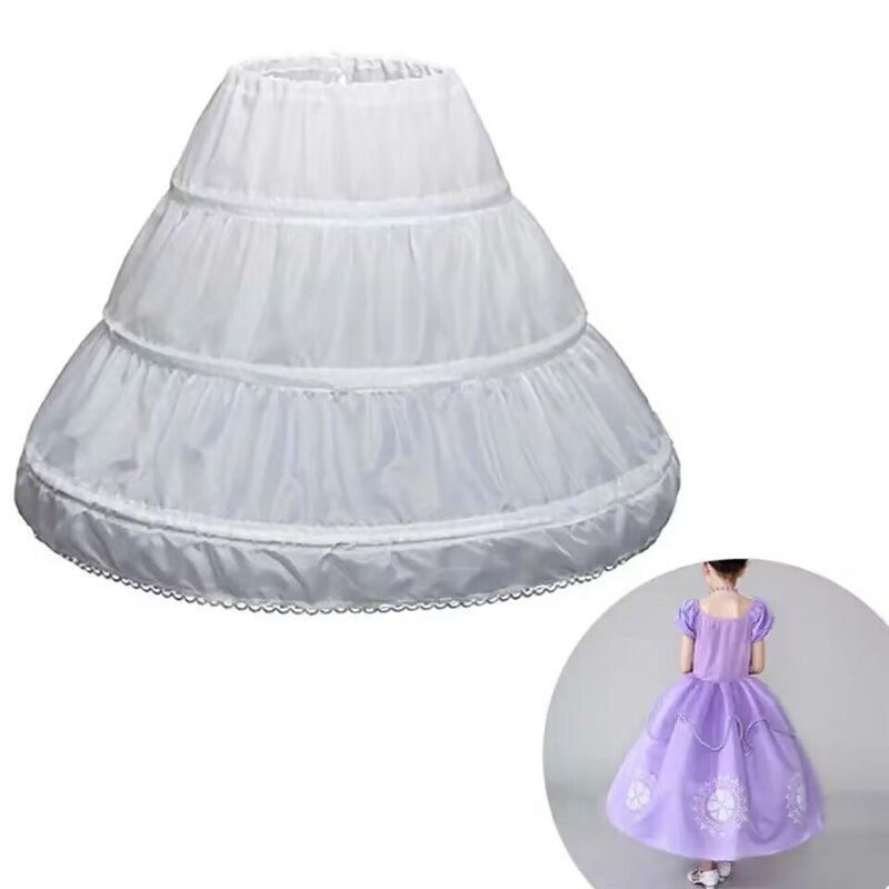 Weißes Kind Petticoat A-Linie 3 Reifen eine Schicht Kinder Krinoline Spitze Trim Blumen mädchen Kleid Unterrock elastische Taille für Kinder