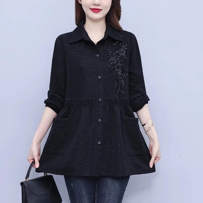 Spring Autumn Top-Grade Shirts Women Loose Long Sleeved Single-Breasted Slim Shirt Female Fashion Print Casual Lady Thin Tops