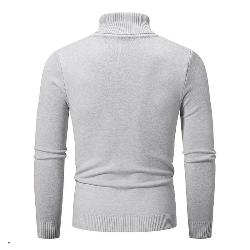 Camisola de malha slim fit manga longa masculina, camisa de fundo gola alta, pulôver de tendência cor sólida, outono e inverno
