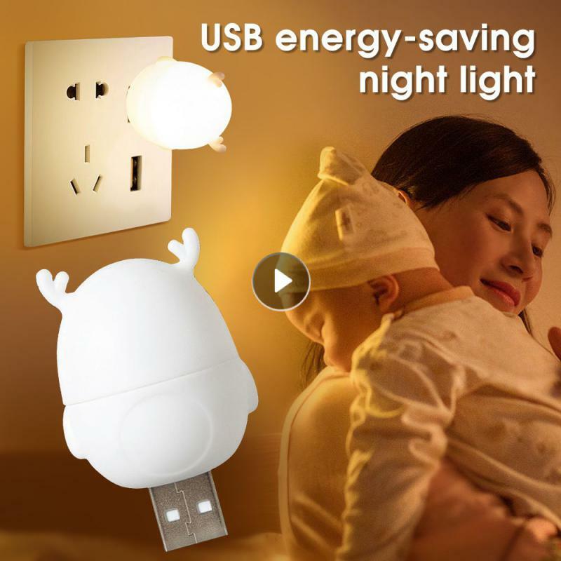 Mini USB LED Night Light para crianças, Sem fio recarregável, Quarto, Cabeceira, Cozinha, Decoração dos desenhos animados, Abajur, Presente