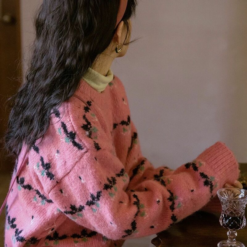 Suéter de punto a rayas para mujer, jersey de manga larga con cuello redondo, ropa de exterior cálida, holgado, informal, Otoño e Invierno