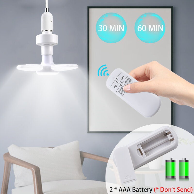 Bombilla LED plegable con control remoto para el hogar, lámpara de sincronización con aspas de ventilador, AC85-265V, 28W, E27