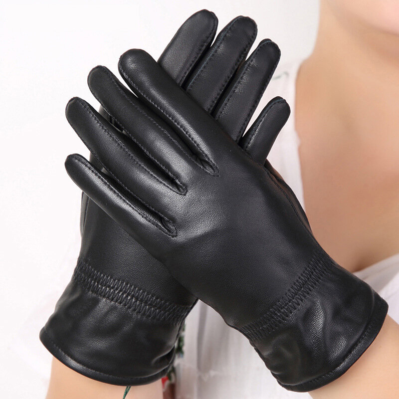 Winter Sheepskin Leather Gloves for Women Windproof and Thicken  Gloves with Thermal Cashmere Lining Fashion Driving Gloves