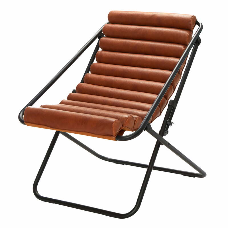 Urban Shop Ribbed Folding Sling Lounge Chair, Brown, 28" L x 22" W x 30" H