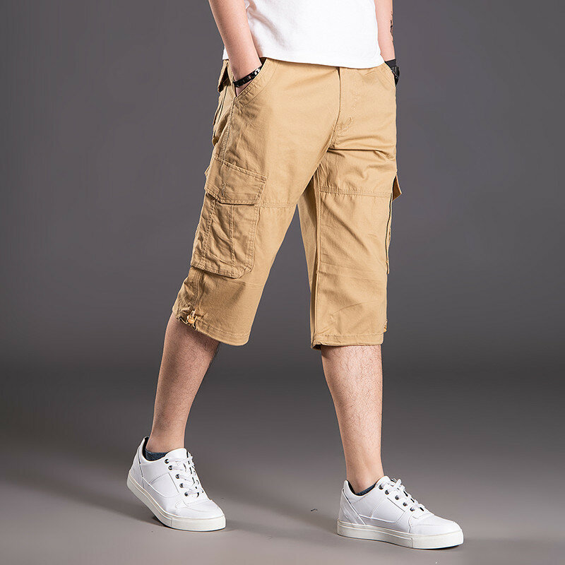 แฟชั่นสินค้าใหม่กางเกงขาสั้นผ้าฝ้ายผู้ชายสบายๆหลวมหลวม Streetwear Boardshorts กระเป๋าใหญ่ฤดูร้อนยุทธวิธีเสื้อผ้า