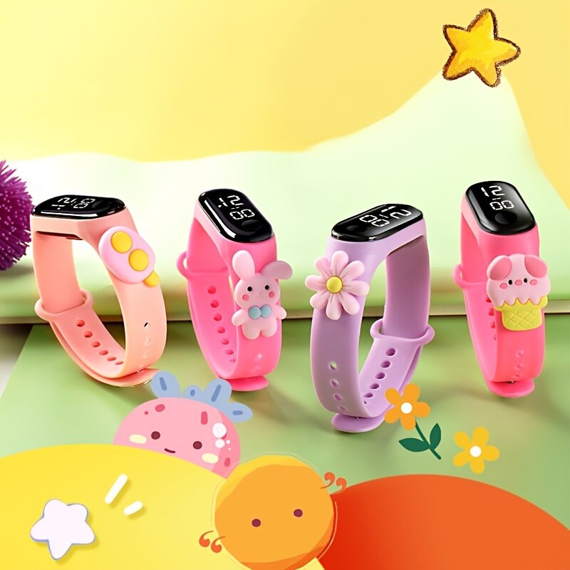 1pc Cartoon Decor Digital Watch LED Display Waterproof Electronic Wristwatch With Silicone Watchband