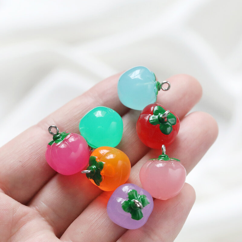 10Pcs/Lot 17x20mm 3D Tomato Resin Charms Pendants for Necklace Earrings Keychain Pendant DIY Jewelry Making Accessories