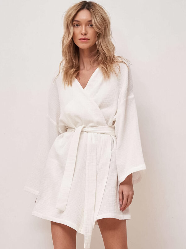 Hiloc Cotton Robes For Women Loose Long Sleeve Bathrobe Female 2024 Summer Woman Clothes Sashes Solid Sleepwear Casual Pajamas