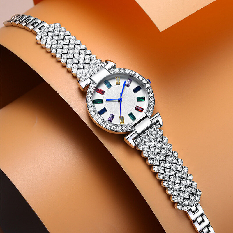 Relojes de lujo a escala de Color con temperamento de diamante para Mujer, correa de acero, esfera grande, Reloj de pulsera
