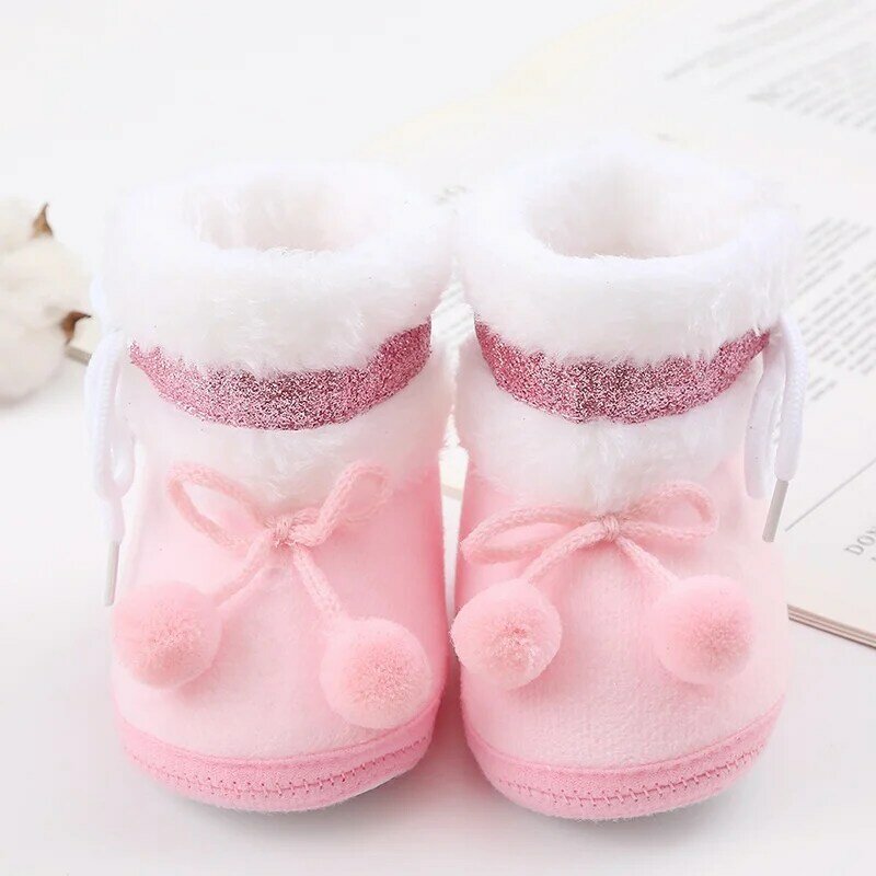 รองเท้าเด็กตุ๊กตาผ้ากำมะหยี่มีพื้นรองเท้ากันลื่นและแผ่นรองผ้าฝ้าย-รองเท้าหิมะที่นุ่มและน่ารักสำหรับ0-18Months เด็กวัยหัดเดิน