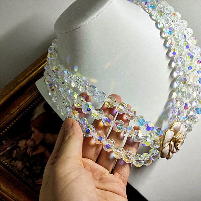 Винтажное многослойное ожерелье с подвеской в виде Розы и кристаллами на цепочке для свитера для женщин и девушек чокер ювелирные изделия аксессуары