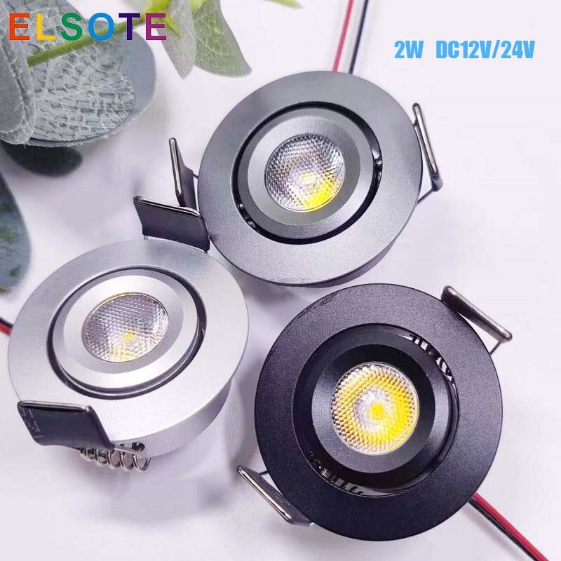 2W Tiltable  Angle Recessed Ceiling Led Downlight  3 Colors Dimmable 12V 24V Spotlight Indoor Lighting  Living Room Cabinet Lamp