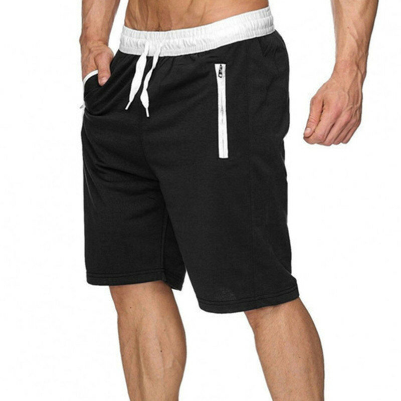 Calção de cordão monocromático masculino, calça de 5 polegadas, casual, esportivo, com zíper, bolso, corrida, verão