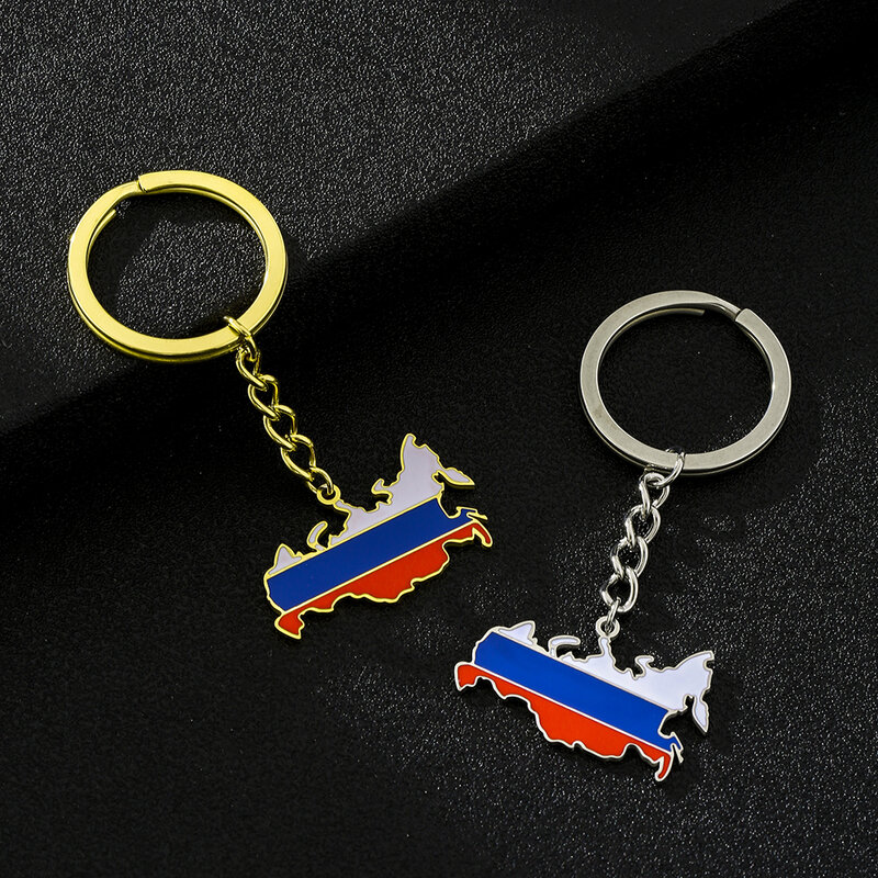 แฟชั่นรัสเซีย Federation รัสเซียพวงกุญแจแผนที่ธงสแตนเลสแผนที่ผู้ชายผู้หญิงพวงกุญแจเครื่องประดับ