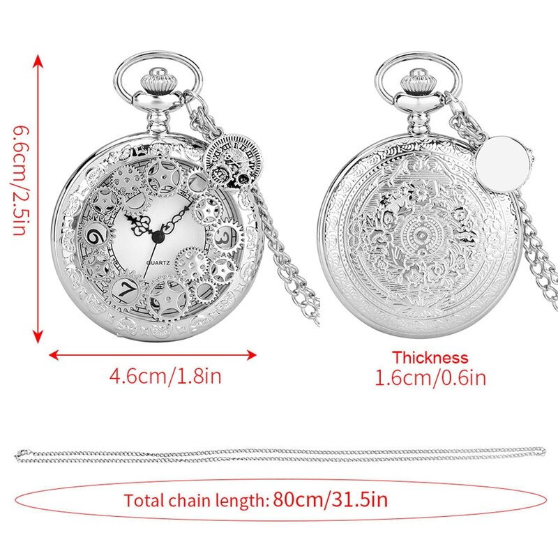 เงินล้อ Reel Hollow Gears สร้อยคอออกแบบนาฬิกาควอตซ์สร้อยคล้องคอจี้ FOB นาฬิกาเกียร์อุปกรณ์เสริม