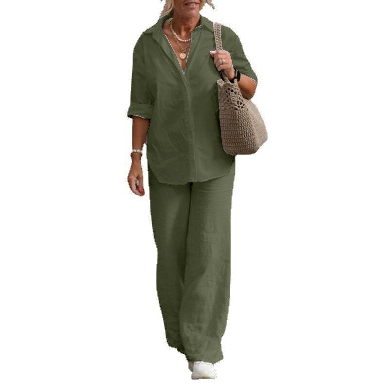Conjunto informal de 2 piezas para mujer, camisa de manga larga, pantalones de pierna ancha, ropa de calle de talla grande 5XL, 4XL, 2023