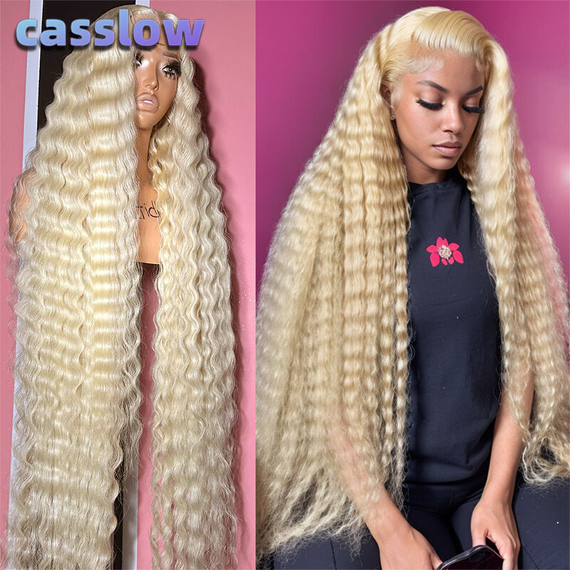Perruque Lace Front Wig Deep Wave Naturelle Bouclée, Cheveux Humains, Couleur Blond Miel 613, 13x6, 13x4, Transparente HD, 30 38 amaran, pour Femme