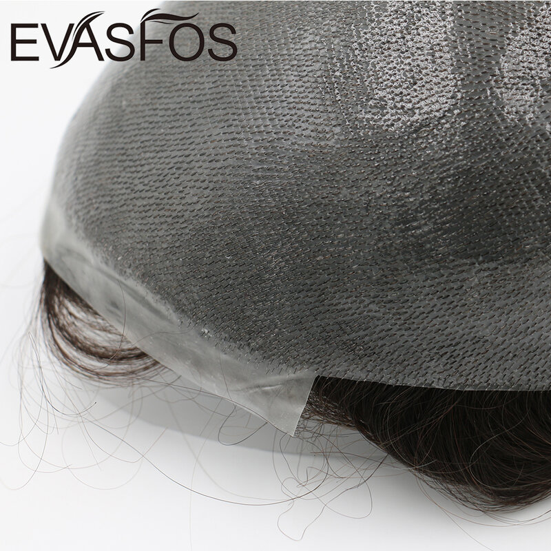 V-loop pele PU toupee para homens, sistema durável de perucas, prótese de cabelo masculino, unidade capilar, 0,08mm, 100% humano