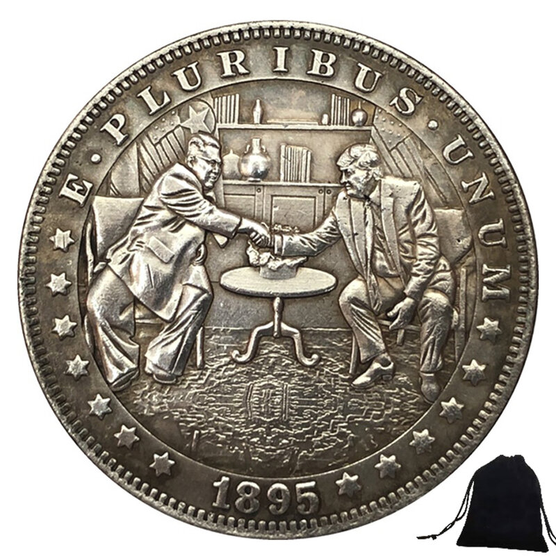 Роскошный президент встряхивает руки за один доллар 3D Искусство парные монеты Забавный карманный решение монета памятные счастливые монеты + подарочный пакет