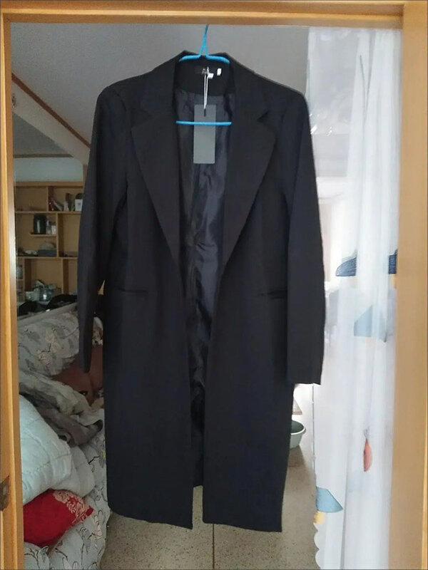 Черные длинные блейзеры, Женский весенне-осенний модный костюм, куртка, приталенные повседневные топы, Женская Офисная верхняя одежда, блейзеры, ветровка, пальто