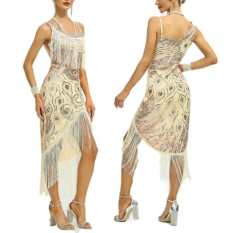 2024 baru 1920s gaun payet pinggiran Flapper gaun Prom Retro Charleston gaun dansa pesta hebat gaun manik-manik antik