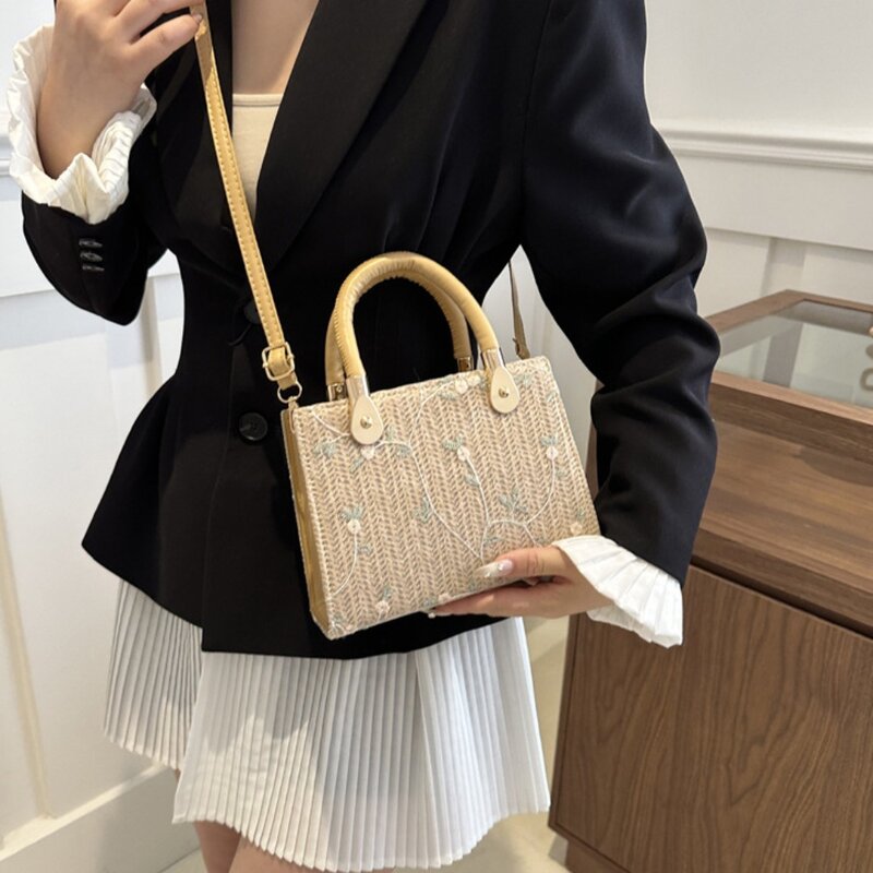 Trendy Straw Woven Bag 2024 Casual Large Capacity Bucket Bag Underarm Bag Party