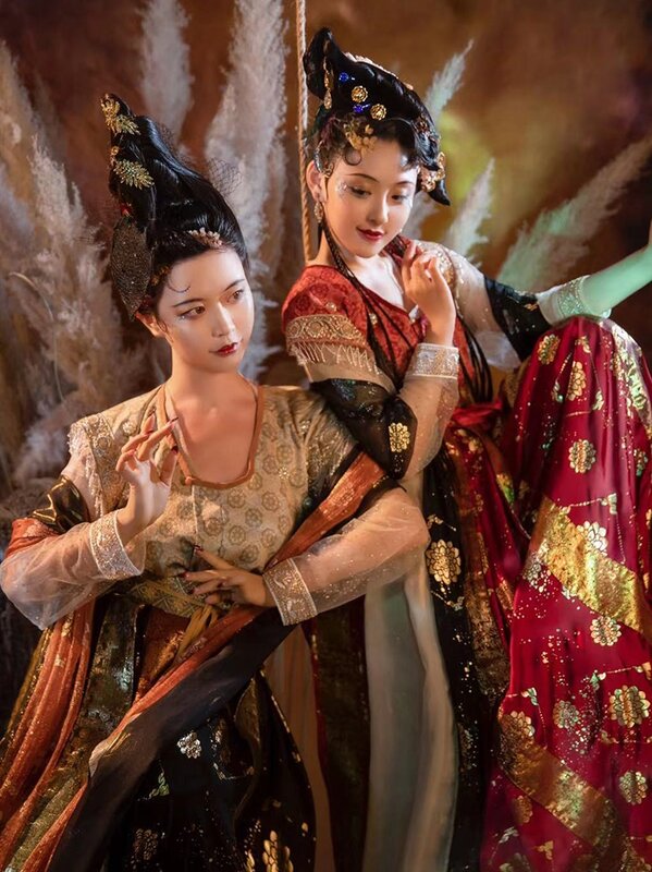 Hanfu Han Elemen Gaya Cina Kuno Perbaikan Dinasti Tang Pakaian Tradisional Gaun Wanita Gadis Gules Mantel Rok
