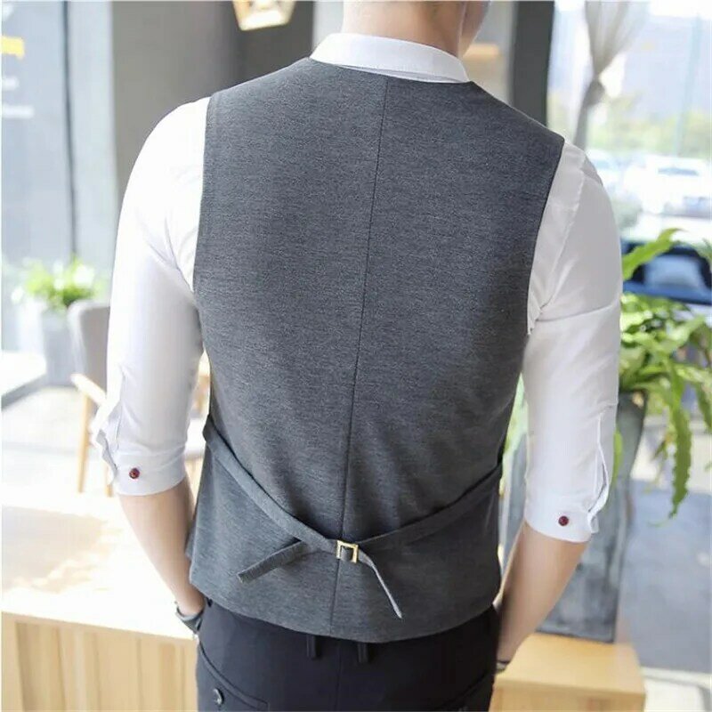 Men's Double Breasted Vest Spring 2024 New Slim Sleeveless Formal Suit Vest Gray Black Fashion Men's Business Casual Suit Vest