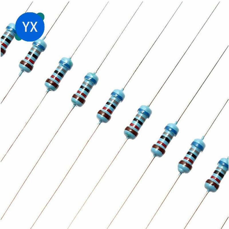 Resistor de película metálica de 100 piezas, resistencia de potencia de 1/4W, 0,25 W, 2,2 W ~ 1M, 3,3, 4,7, 100, 10R, 200, 220, 360, 470, 1K, 680 K, 10K, 47K, 22K, 2,2 KOhm
