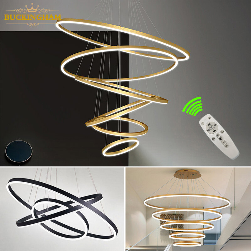 Nordic Style Modern Pendent Lights Hanging Lamps Aluminium Ring Led Ceiling Chandeliers for Living Room Indoor  Home Decor