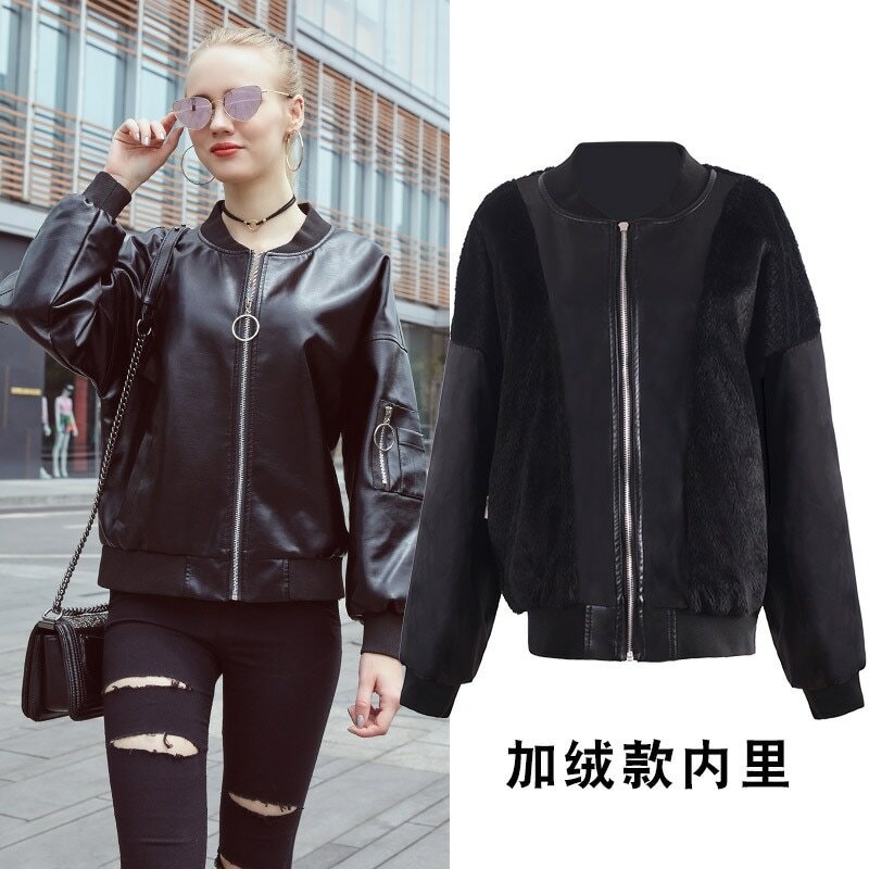 2023 Autumn New Loose Casual Boy Friend Style Baseball Leather Coat Asian Handsome Locomotive Trend Leather Suede Jacket Lady