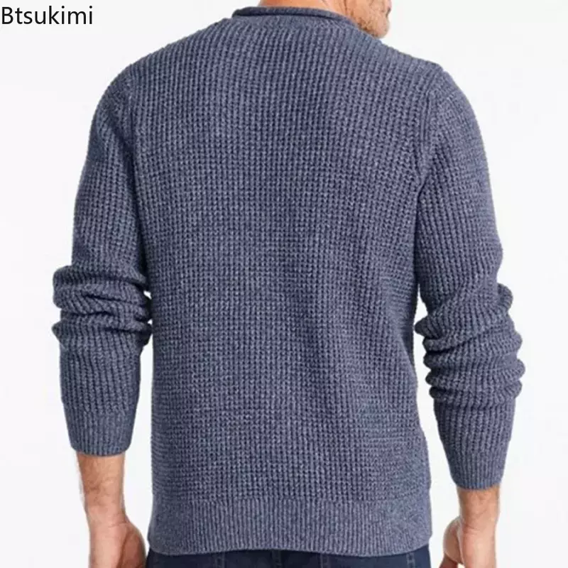 2024 Men's Knitted Long Sleeve Pullover Sweater Coat Autumn AWinter Casual Solid Warm Round Neck Pullover Rops Trench Wool Coat