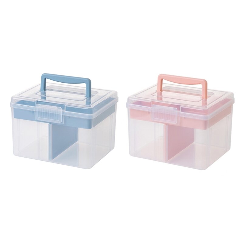 Caja almacenamiento apilable transparente para manualidades, contenedor almacenamiento con bandeja almacenamiento para