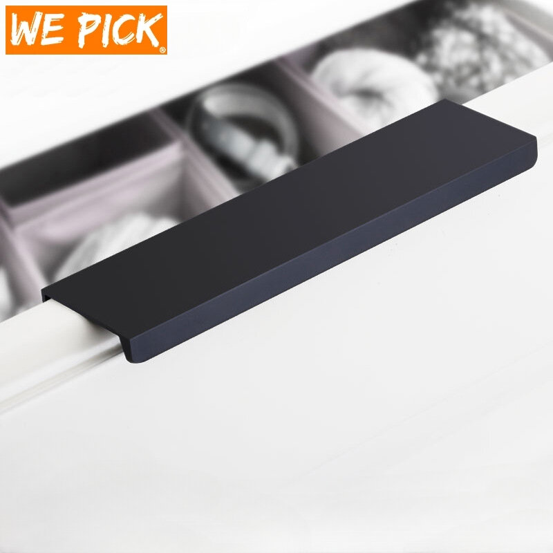 WEPICK-Alumínio Alloy Hidden Cabinet Puxa, preto e prata, cozinha armário alças, gaveta Puxadores, Handle Móveis, Hardware Quarto