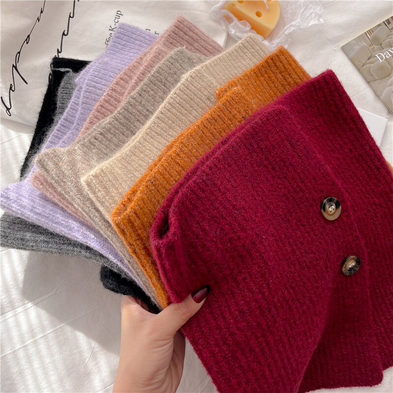 2022 Warm Winter Knitted Neck Women Scarf Fashion Design Striped Solid Woolen Yarn Magic Ring Scarves Cashmere Bufanda Muffler
