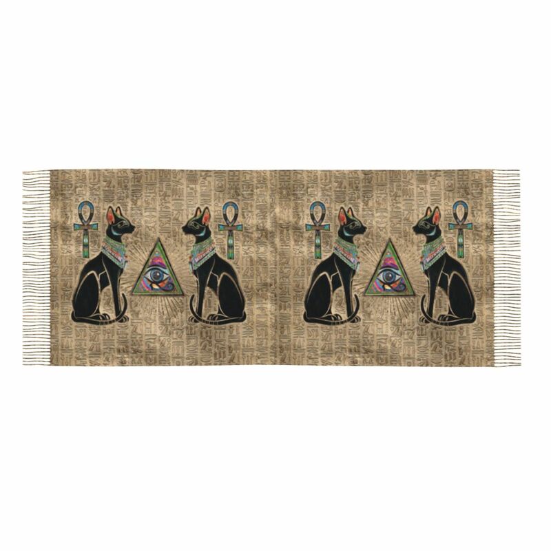 Bufanda grande de gatos egipcios y Ojo de Horus para mujer, chal de borla suave y cálido, chal de invierno, 4 bufandas