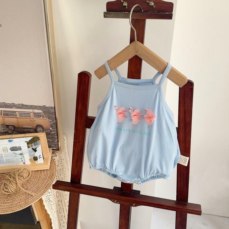 Recém-nascido sem mangas Flamingo impresso macacão, bodysuit de bebê musselina solta, respirável roupa infantil fina, verão, 2022