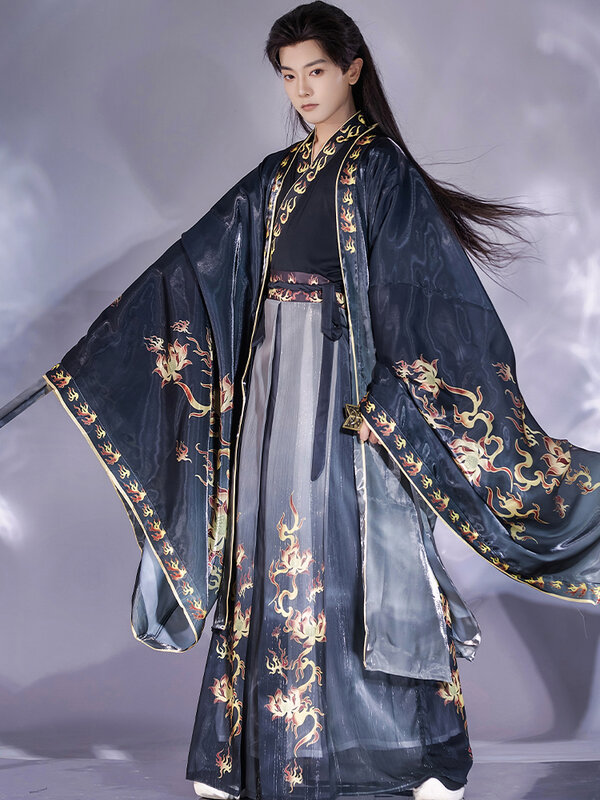 CHINESE Hanfu men's Jin style Chinese style Wei Jin style cross necked waist length long sleeved shirt EXCLUSIVE HANFU