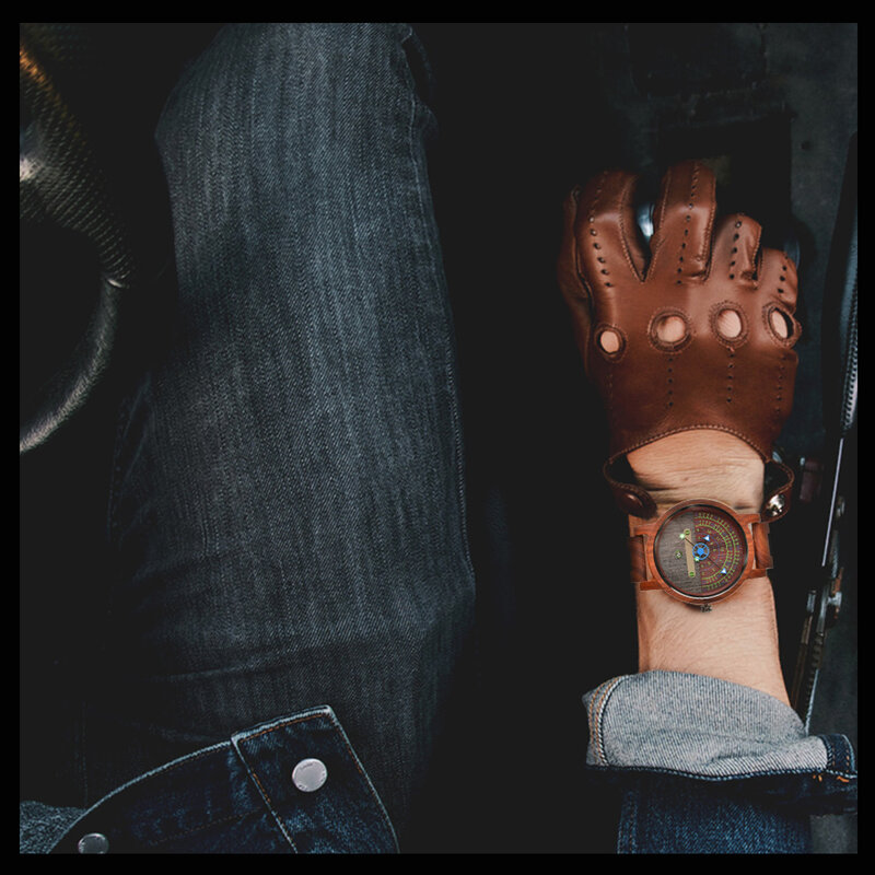 FANDAO-Relógio Multifuncional Masculino de Madeira, Pulseira De Quartzo Analógico, Conceito De Tecnologia Preto, Moda