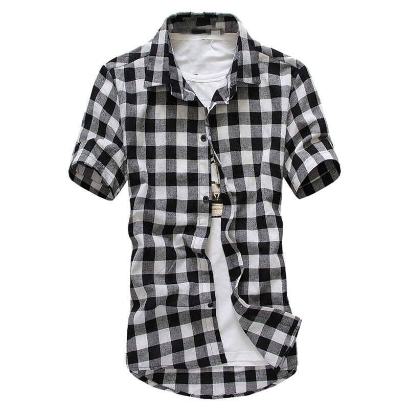 Button Tops Male Shirts Men Clothing Fashionable and Versatile Men's Plaid Button Down Shirts Short Sleeve Tops T Shirt