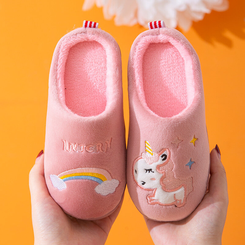 Katoon-Zapatillas de invierno para niños y niñas, zapatos de interior, toboganes de piel de bebé, tela de algodón, chanclas cálidas para casa
