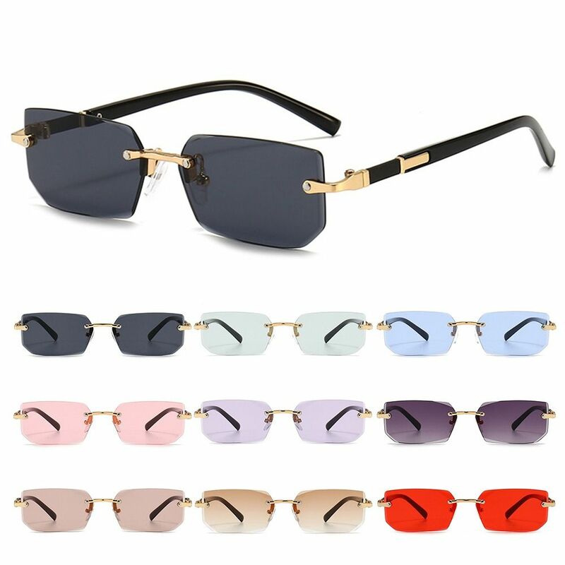 エッジのない長方形のサングラス,男性と女性のためのサングラス,ヴィンテージ,フレームレス,UV 400保護,y2k