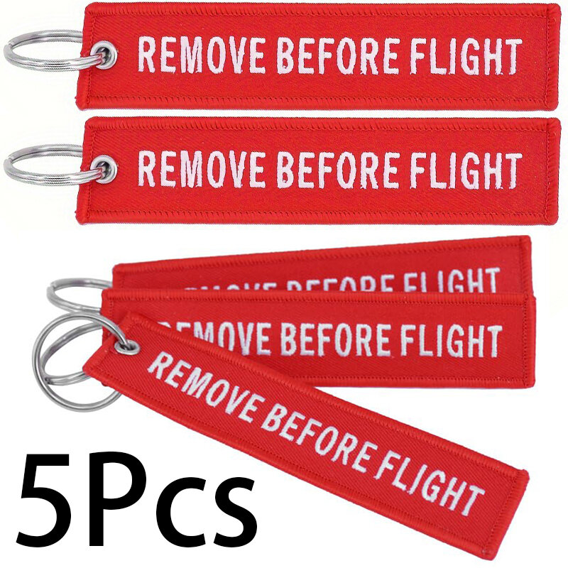 Llavero bordado rectangular, 5 piezas, etiquetas de moda, Remove Before Flight