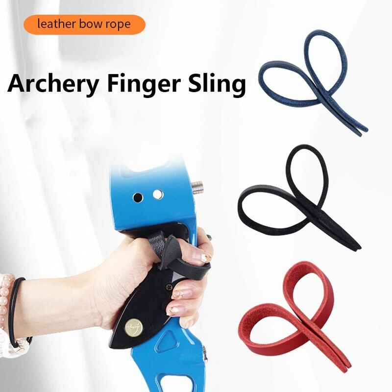 Couro Archery Finger Sling com Bowline ajustável, Arco Cord Proteção, ao ar livre, estrutura de travamento automático, alta qualidade
