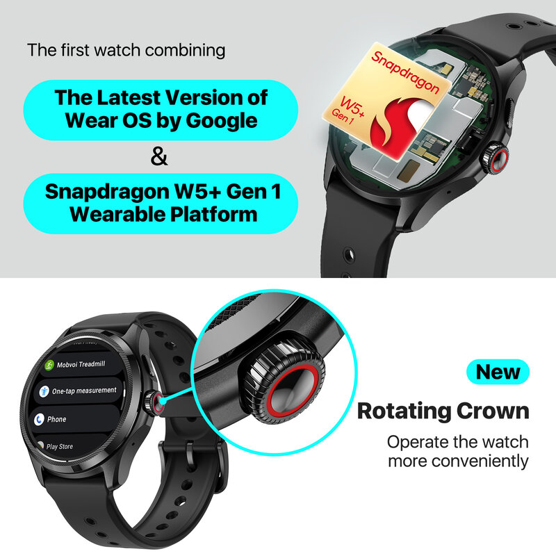 TicWatch Pro 5 Wear OS Smartwatch Built 100+ Sports Modes 5ATM Water-resistance Compass NFC and 80Hrs Battery Life for Android