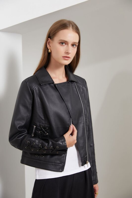 Jaket kulit wanita, jaket kasual wanita mode baru 2024