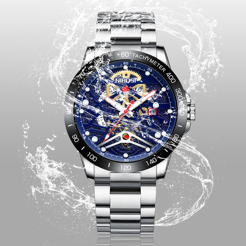Nibosi Sport Herren uhren Luxus Edelstahl Quarz Armbanduhr Kalender leuchtende Business Casual Herren Uhr Reloj Hombre