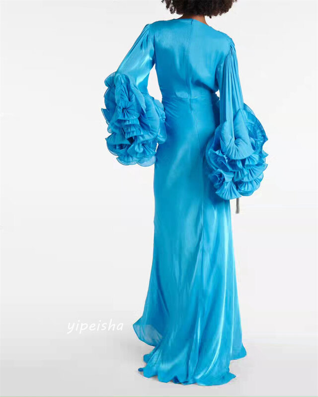 Платье для выпускного вечера из Саудовской Аравии, атласное плиссированное платье А-силуэта с V-образным вырезом, на заказ, длина в пол